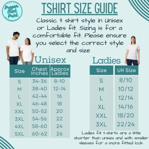 Tshirt size guide Unisex and Ladies fit