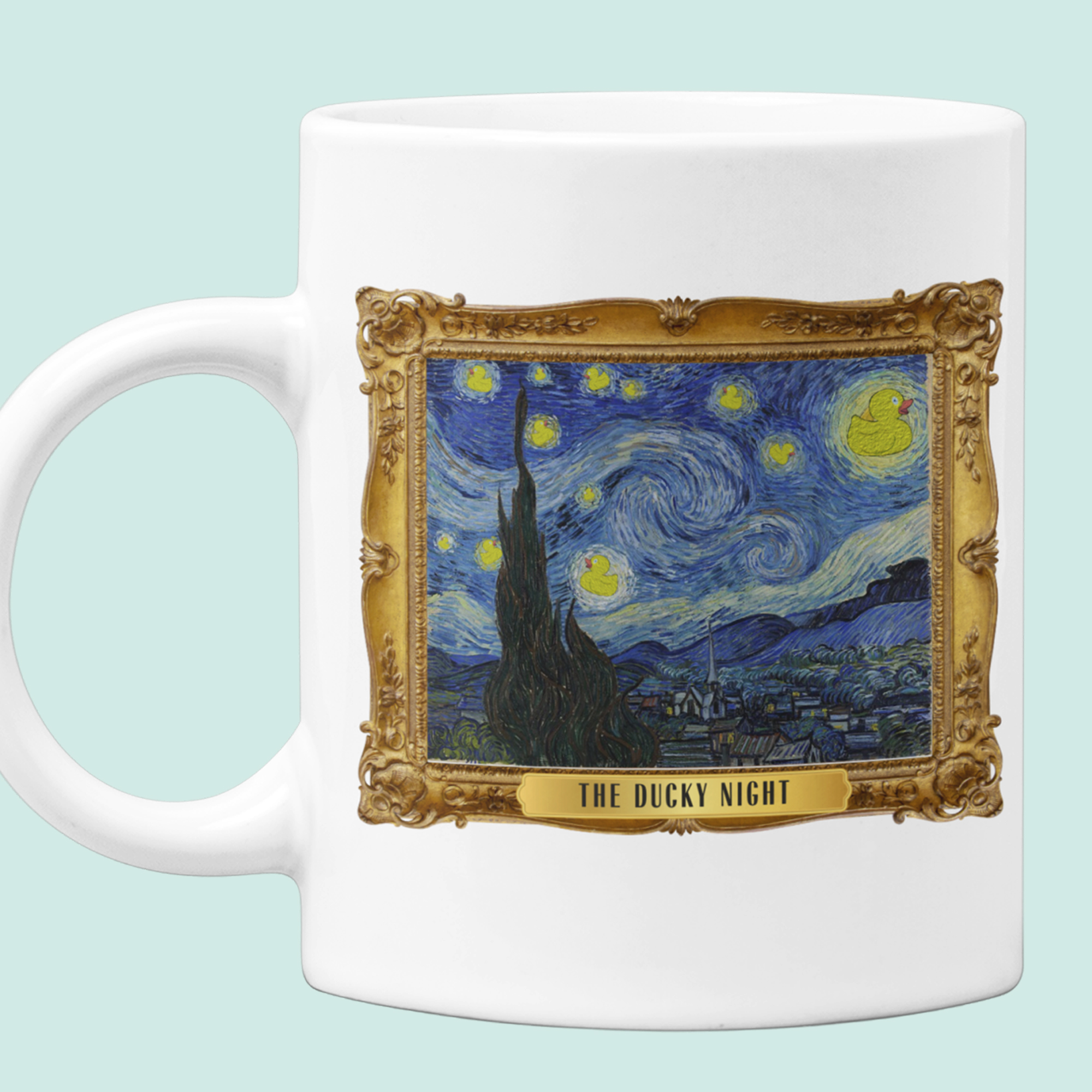 Artduck1 Ducky Night - classical painting of rubber ducks - cute mug