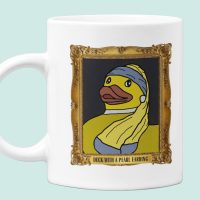 Artduck3 Duck with a Pearl Earring - classical painting of rubber ducks - cute mug