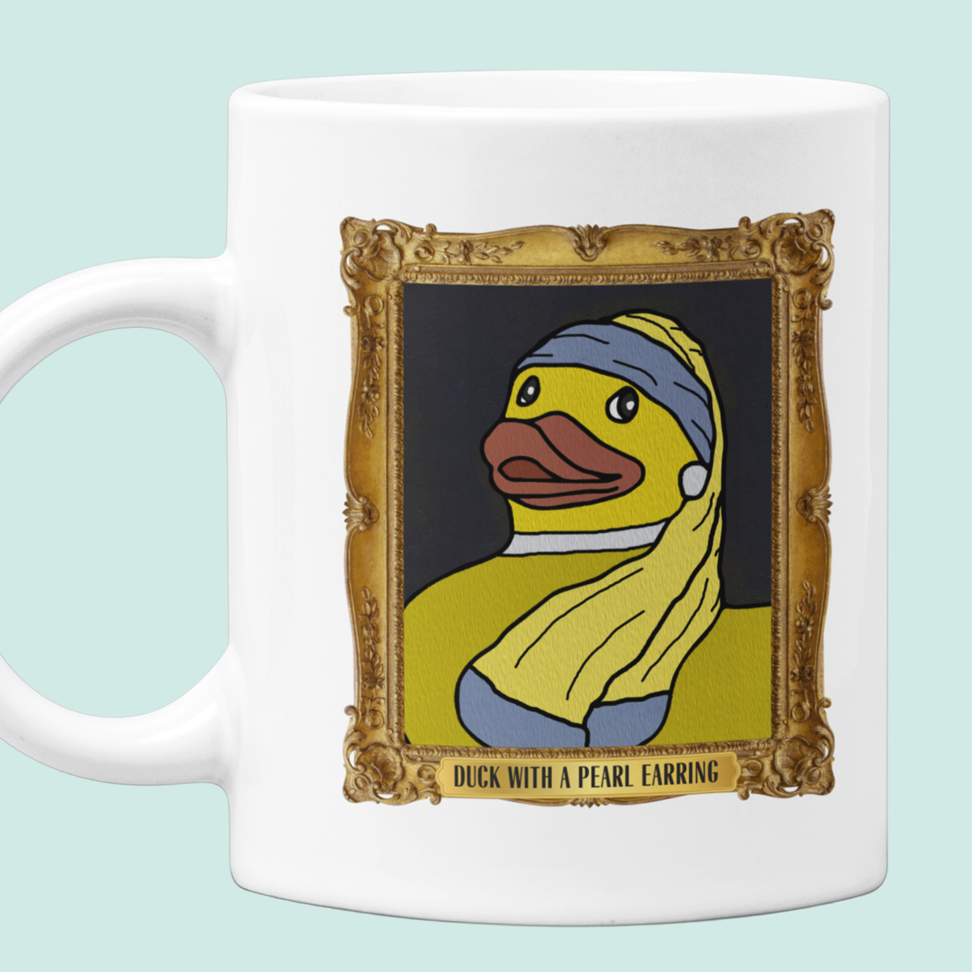 Artduck3 Duck with a Pearl Earring - classical painting of rubber ducks - cute mug