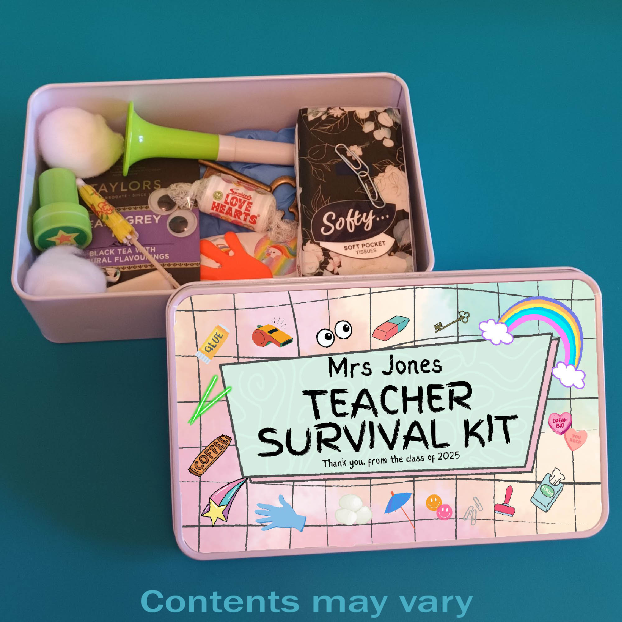 Tins - 15 Personalised Teachers Survival Tin Gift