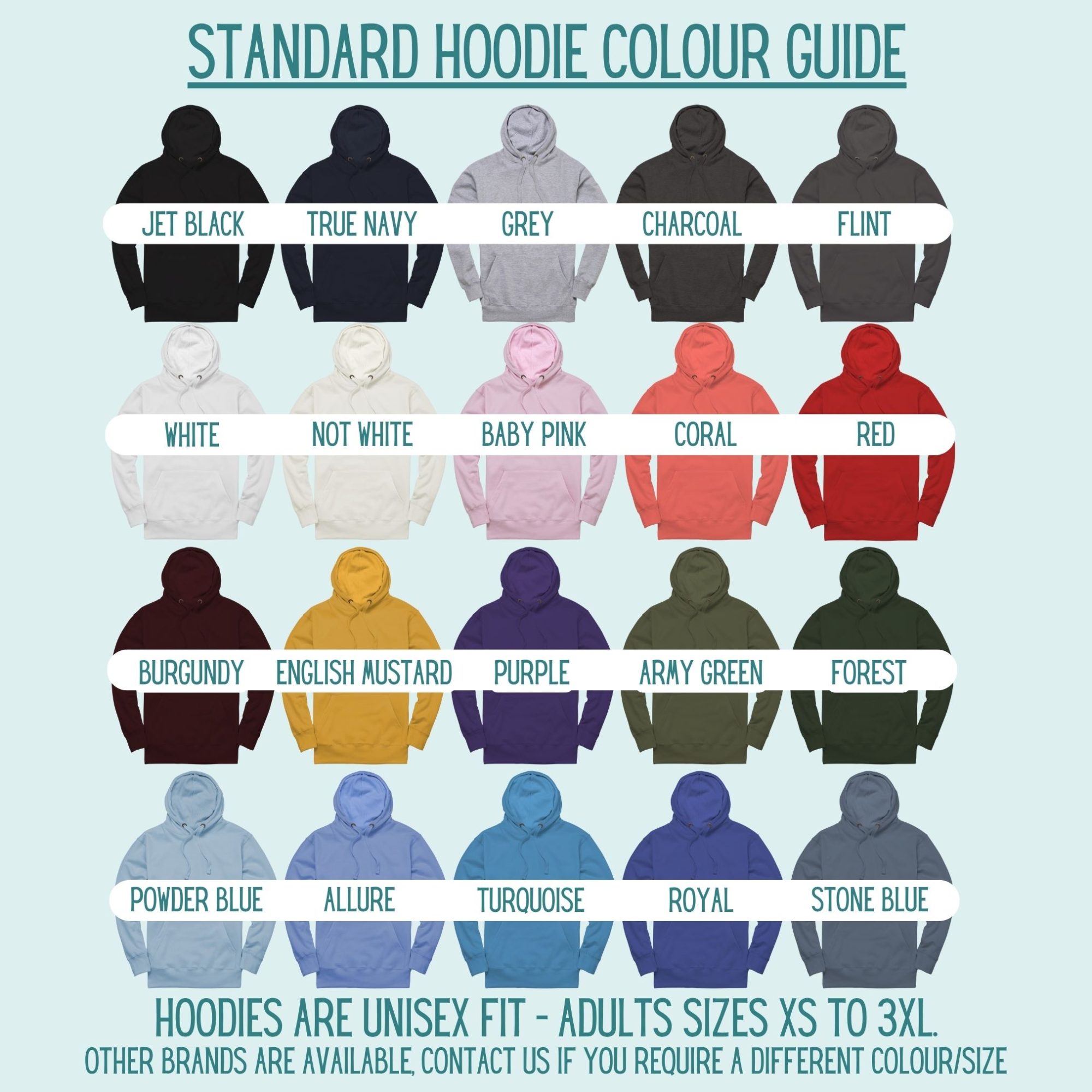 Hoodie colour guide Hoodie colour guide