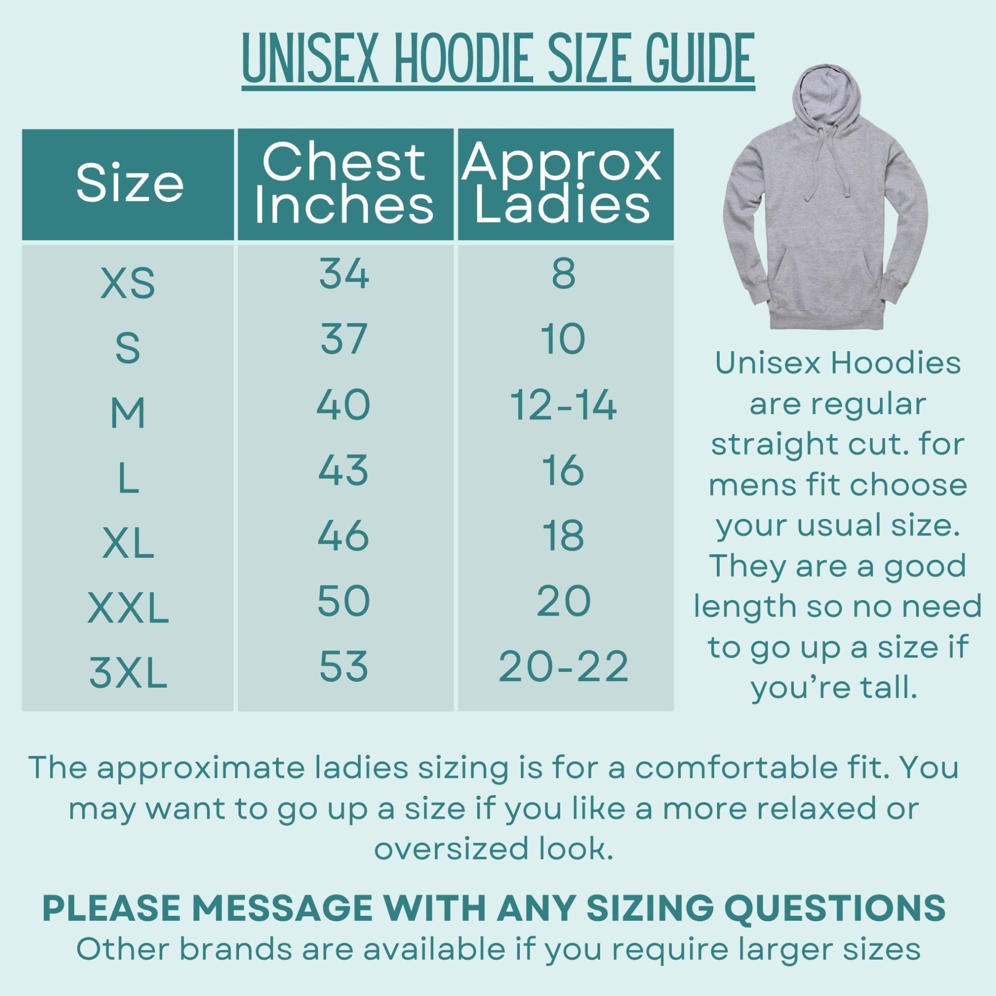 Hoodie size guide Hoodie size guide