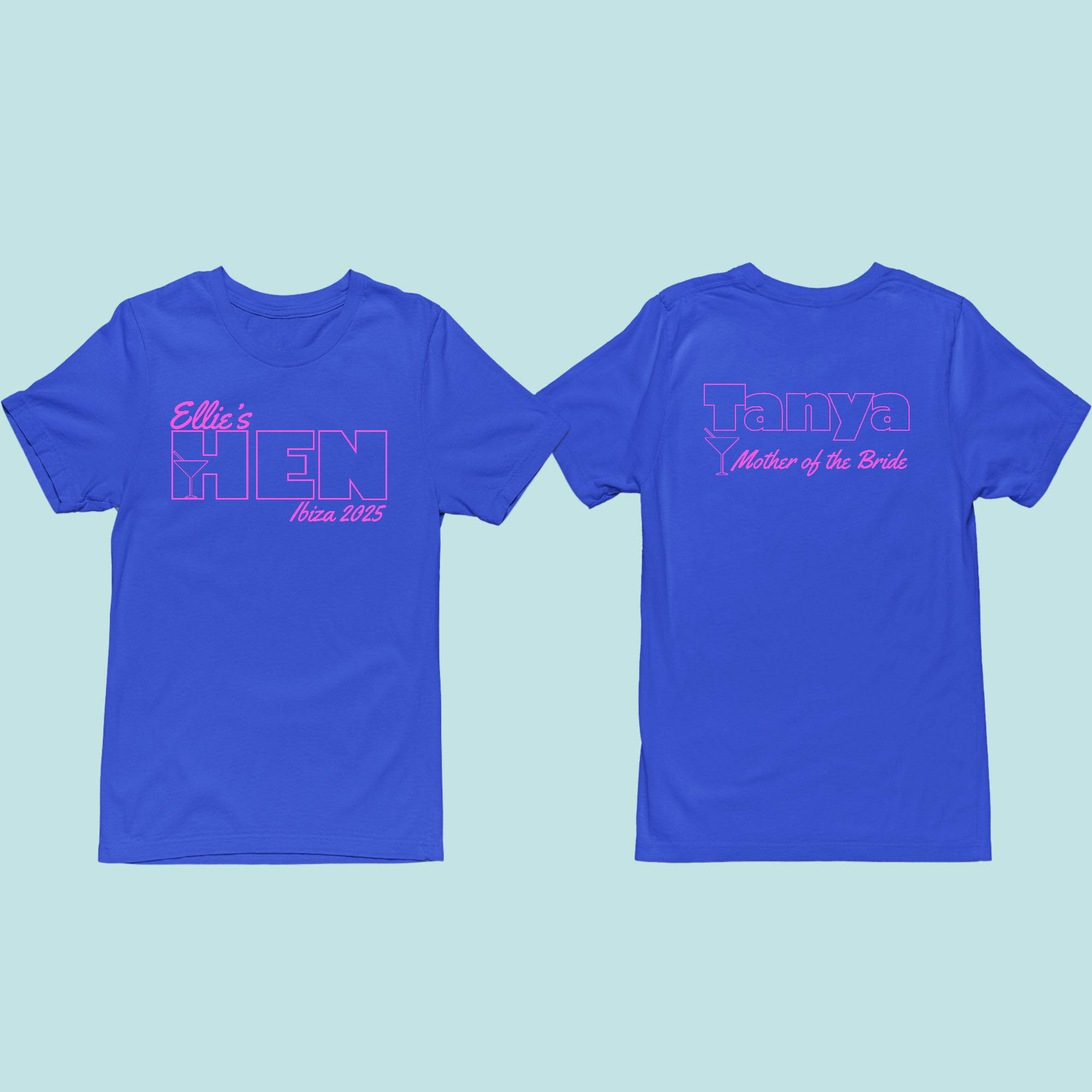 Neon style Hen party tshirt blue Neon style Hen party tshirt
