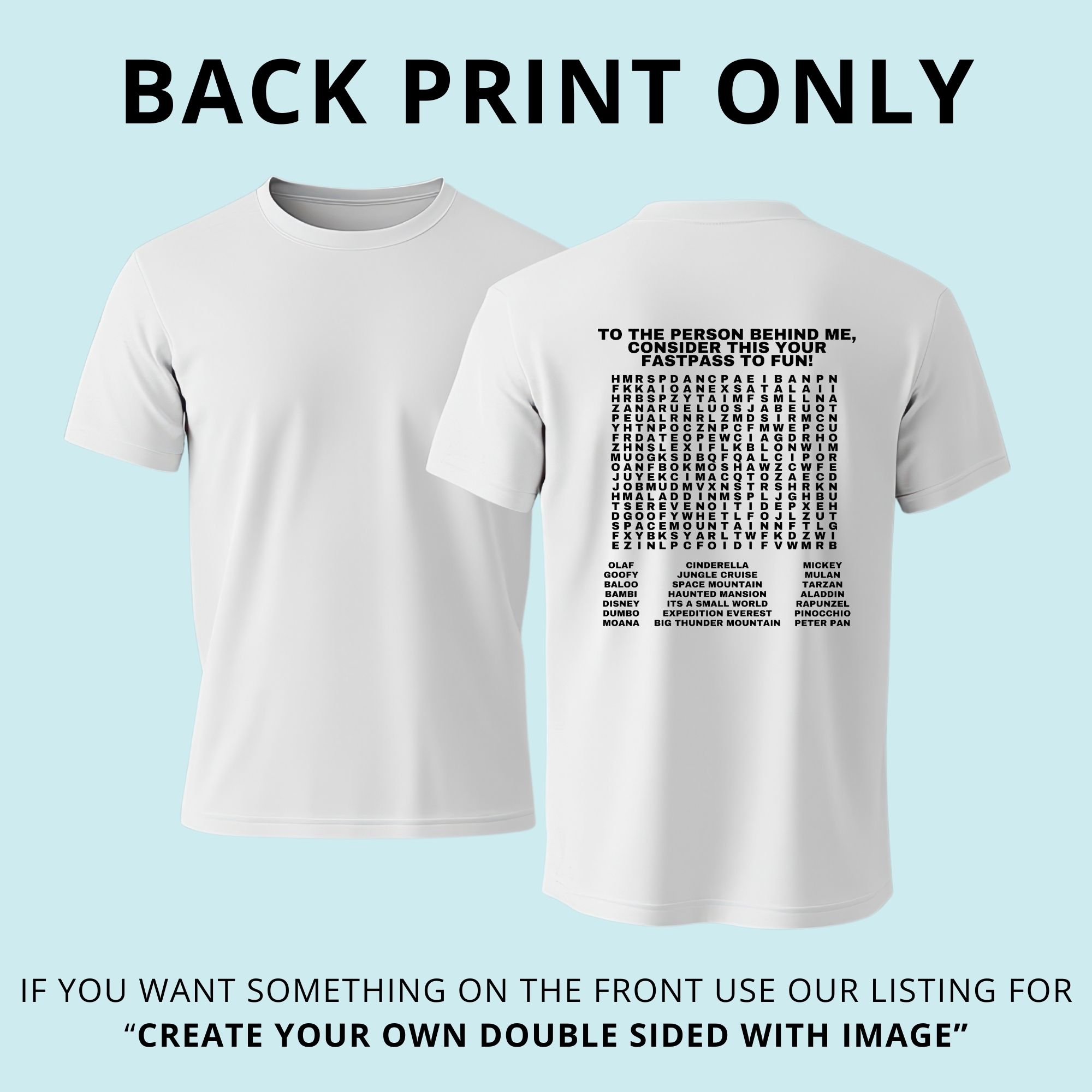 15 Wordsearch Tshirt for Ride Queues